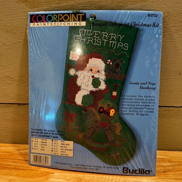 Bucilla Santa and Toys Colorpoint Christmas Stocking Kit 16" 63732 - Picture 1 of 5